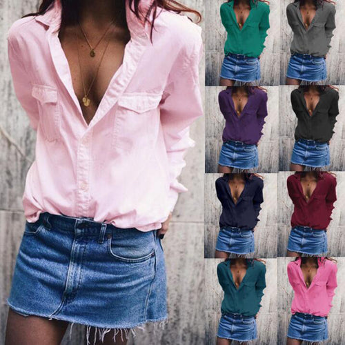 Damen lockeres Button-down Hemd mit oversize Schnitt und Brusttaschen Drune