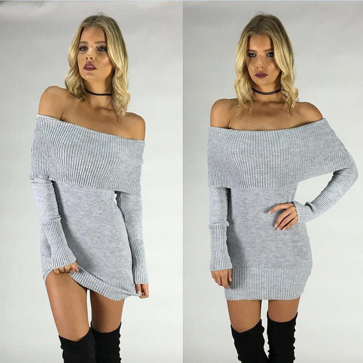 Damen Strickkleid mit schulterfreiem Design und Rippstruktur Drune
