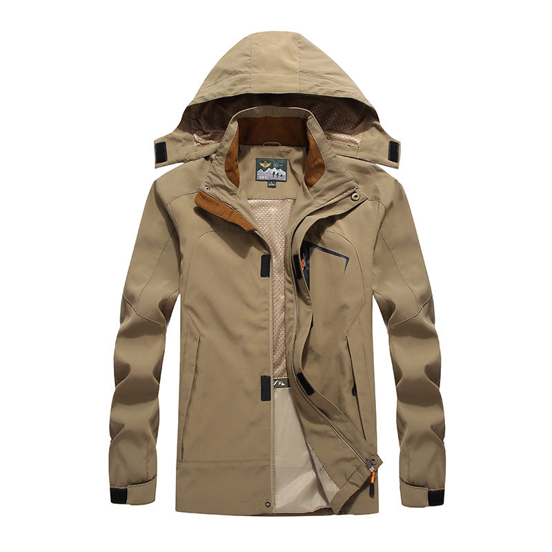 Herren wasserabweisende Outdoorjacke im technischen Parkastil mit abnehmbarer Kapuze Drune