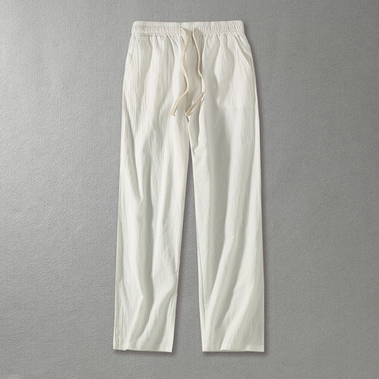 Herren Leinenhose mit elastischem Bund und Tunnelzug geradem Bein Drune