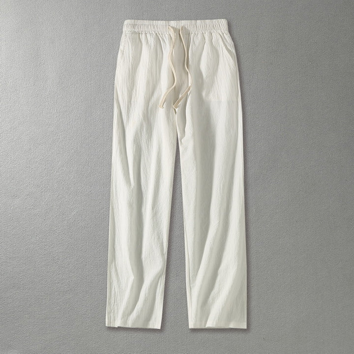 Herren Leinenhose mit elastischem Bund und Tunnelzug geradem Bein Drune