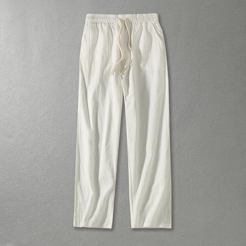 Herren Leinenhose mit elastischem Bund und Tunnelzug geradem Bein Drune