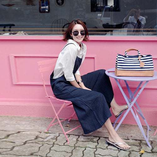 Damen Weite Denim-Latzhose im Culotte-Overall-Stil mit verstellbaren Trägern Drune