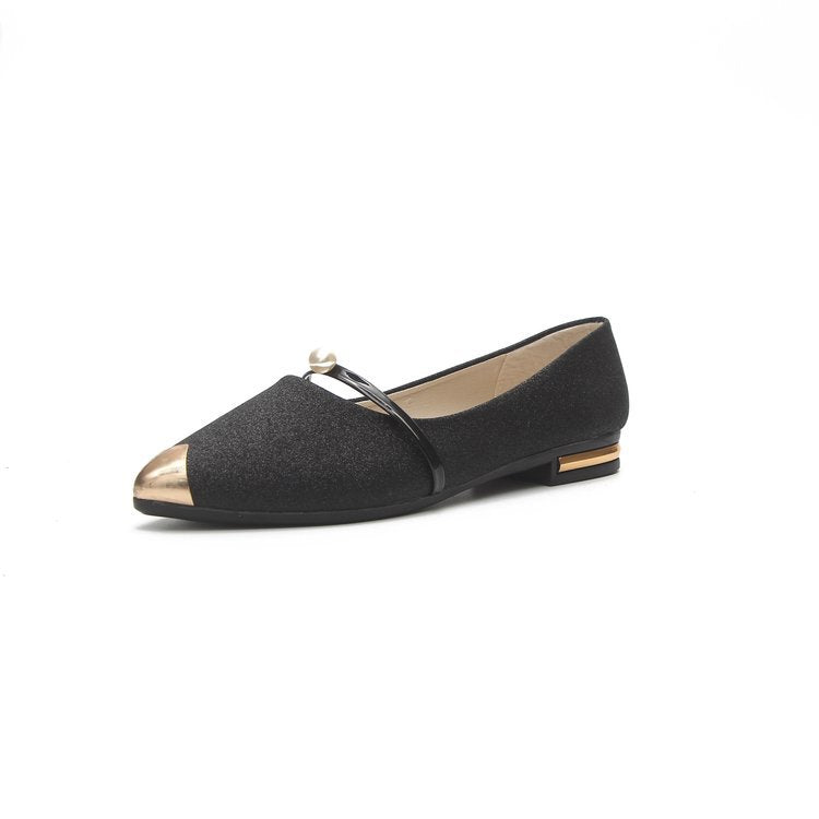 Damen nan elegante Glitzer-Slipper mit spitzer Metallkappe, perlenbesetztem Spannriemen und flachem Absatz Drune