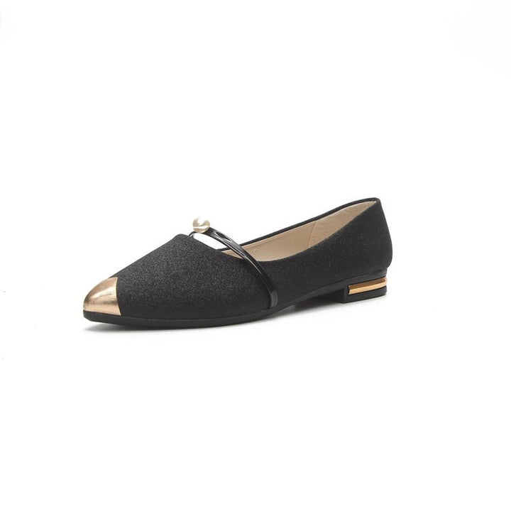 Damen nan elegante Glitzer-Slipper mit spitzer Metallkappe, perlenbesetztem Spannriemen und flachem Absatz Drune