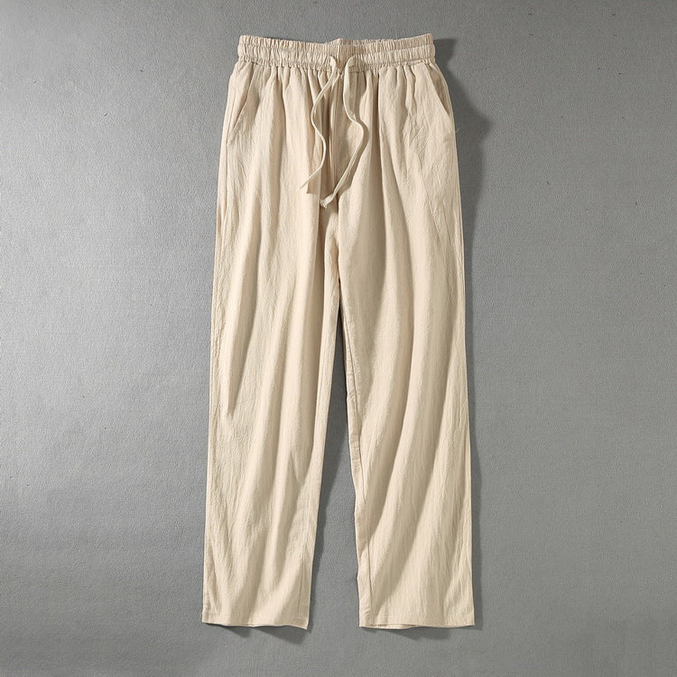 Herren Leinenhose mit elastischem Bund und Tunnelzug geradem Bein Drune