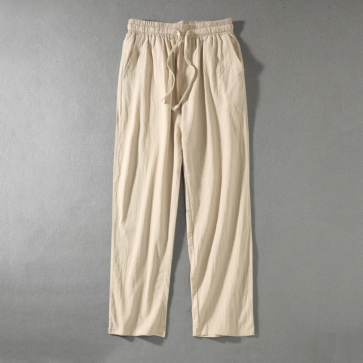 Herren Leinenhose mit elastischem Bund und Tunnelzug geradem Bein Drune