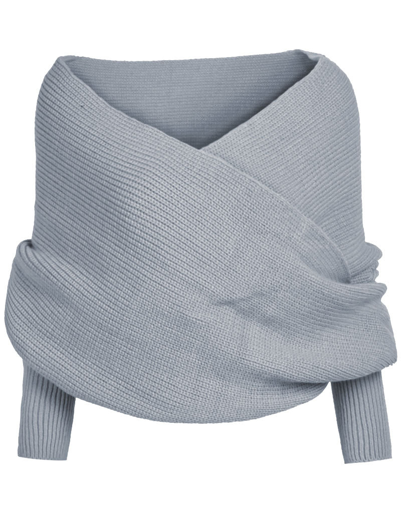 Damen Oversize Schulterfreier Wickelstrickpullover aus Rippstrick Drune