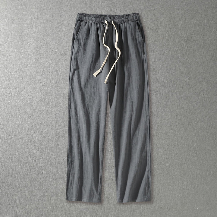 Herren Leinenhose mit elastischem Bund und Tunnelzug geradem Bein Drune