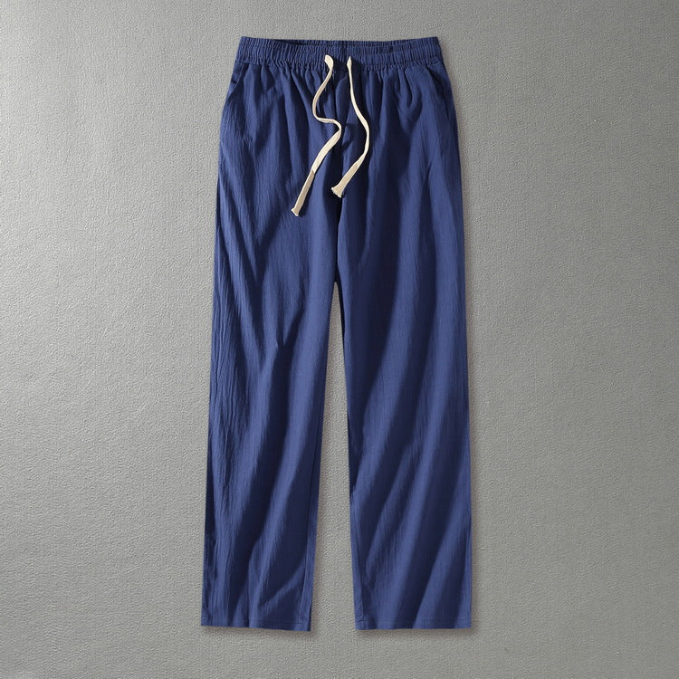 Herren Leinenhose mit elastischem Bund und Tunnelzug geradem Bein Drune