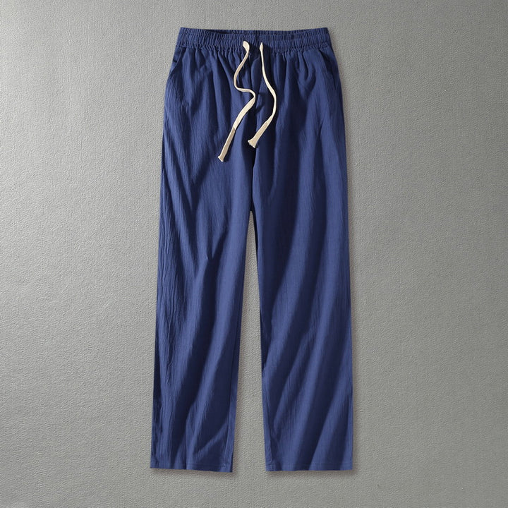 Herren Leinenhose mit elastischem Bund und Tunnelzug geradem Bein Drune