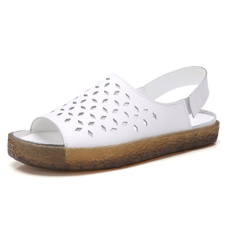 Damen nan perforierte Leder-Sandalette mit offenem Zehenbereich, anatomischem Komfortfußbett und stoßdämpfender Kautschuksohle Drune