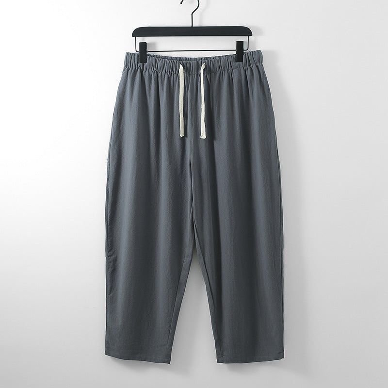 Unisex Leichte Baumwoll-Leinen Freizeithose mit elastischem Bund und Tunnelzug Drune
