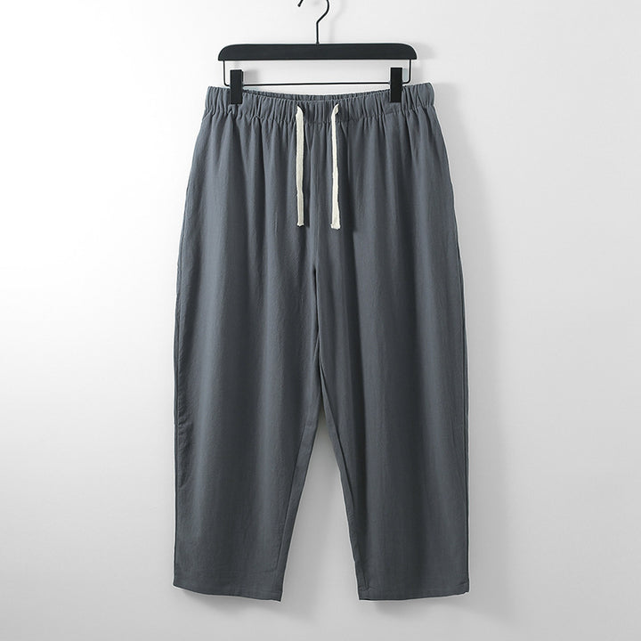 Unisex Leichte Baumwoll-Leinen Freizeithose mit elastischem Bund und Tunnelzug Drune
