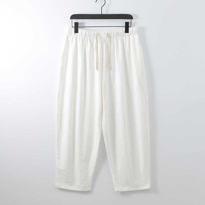 Unisex Leichte Baumwoll-Leinen Freizeithose mit elastischem Bund und Tunnelzug Drune