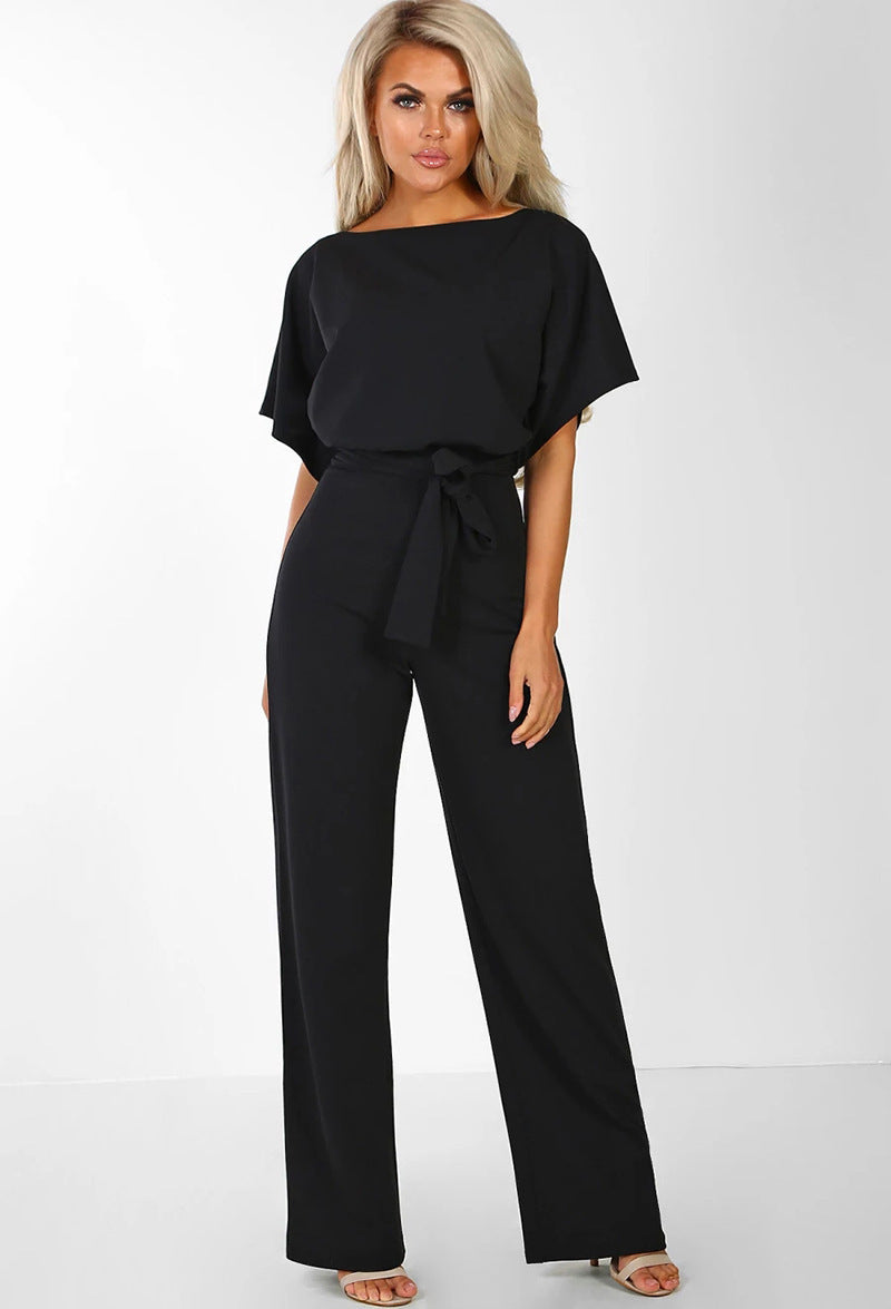 Damen eleganter weiter Beins Overall mit Bund Detail Drune