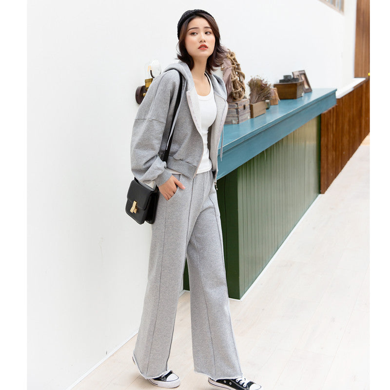 Damen lässiges und bequemes Sportanzug-Set mit Kapuzenjacke und weiter Hose Drune