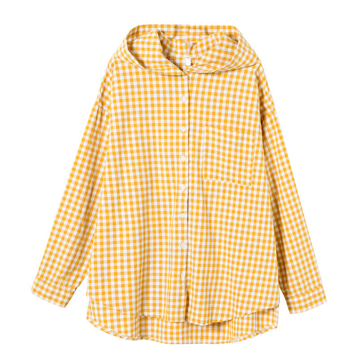 Damen lässige Karobluse mit Kapuze Drune