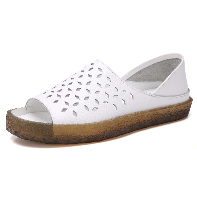 Damen nan perforierte Leder-Sandalette mit offenem Zehenbereich, anatomischem Komfortfußbett und stoßdämpfender Kautschuksohle Drune