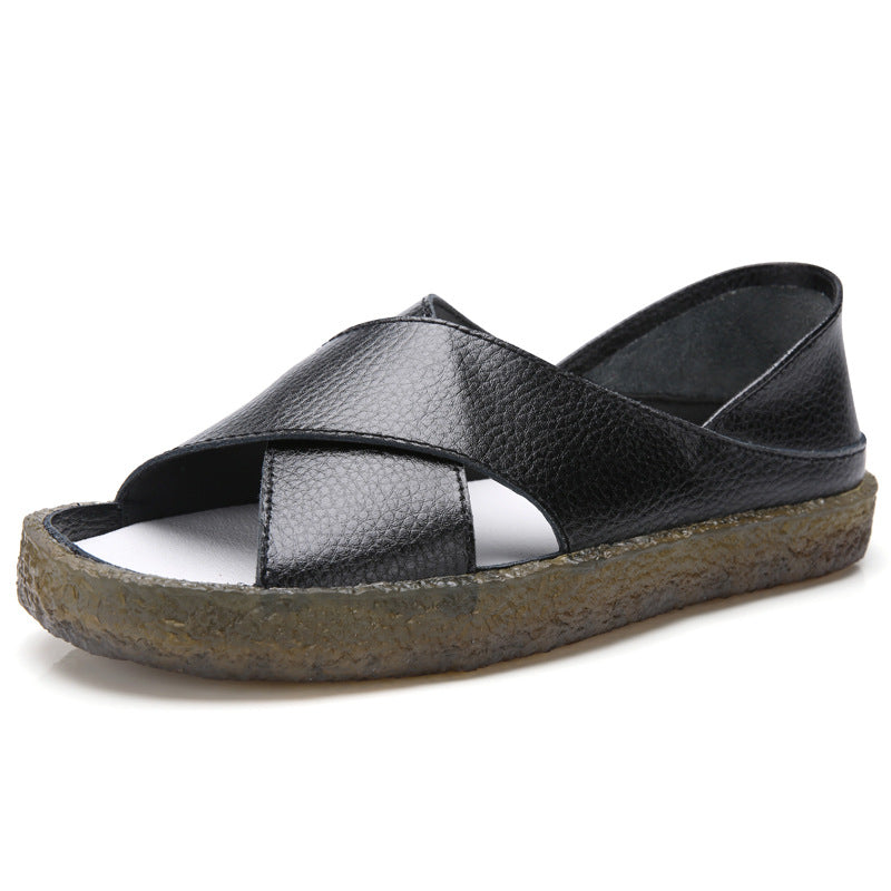 Damen nan perforierte Leder-Sandalette mit offenem Zehenbereich, anatomischem Komfortfußbett und stoßdämpfender Kautschuksohle Drune