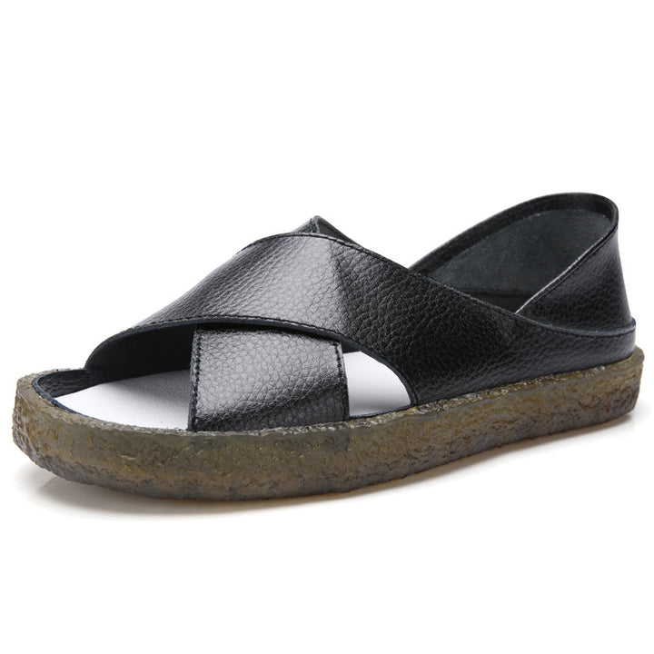 Damen nan perforierte Leder-Sandalette mit offenem Zehenbereich, anatomischem Komfortfußbett und stoßdämpfender Kautschuksohle Drune