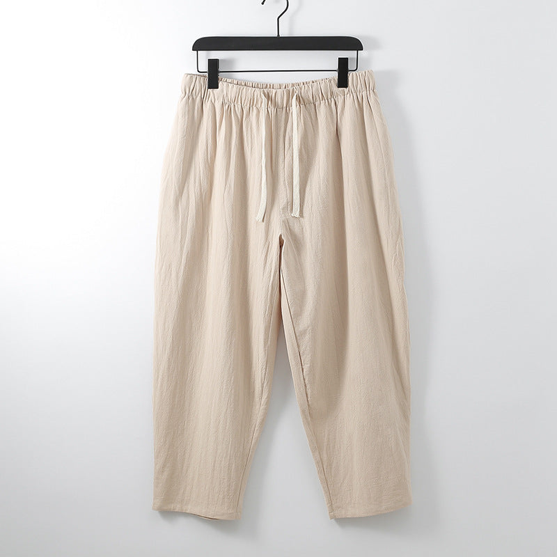 Unisex Leichte Baumwoll-Leinen Freizeithose mit elastischem Bund und Tunnelzug Drune