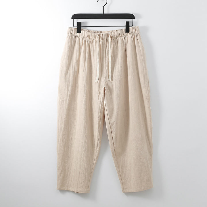 Unisex Leichte Baumwoll-Leinen Freizeithose mit elastischem Bund und Tunnelzug Drune