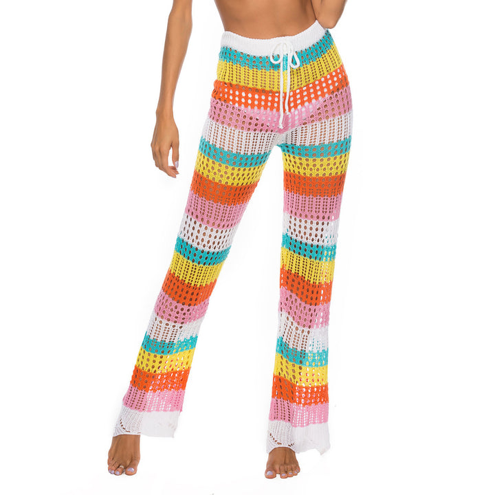 Damen luftige Häkel-Strickhose im modernen Farbblockdesign Drune
