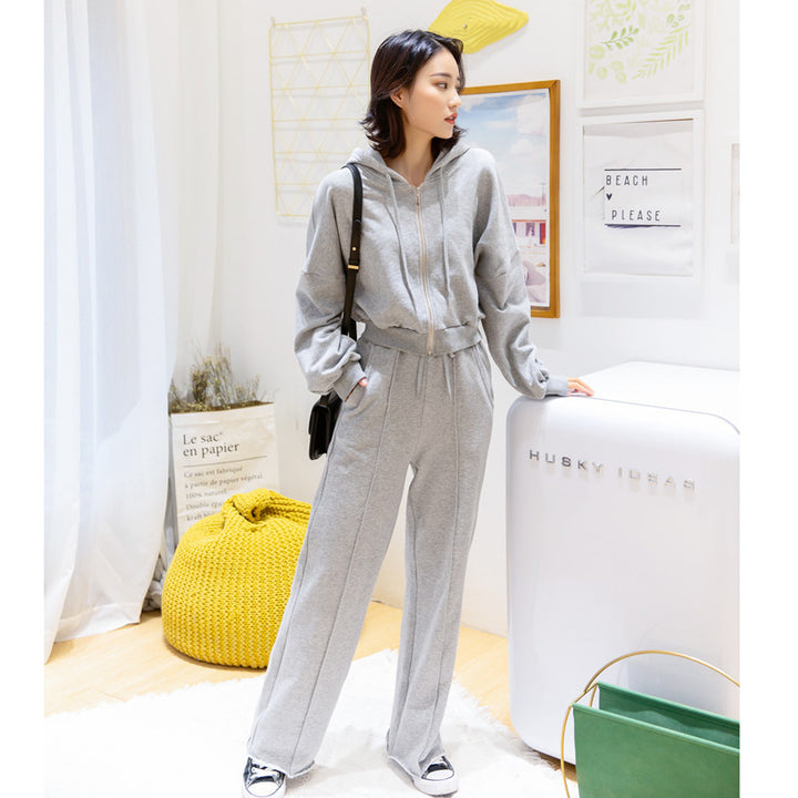 Damen lässiges und bequemes Sportanzug-Set mit Kapuzenjacke und weiter Hose Drune