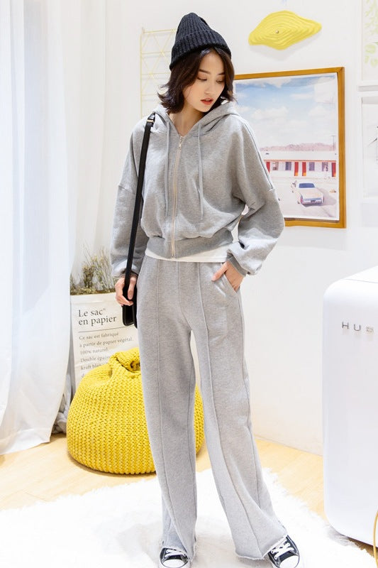 Damen lässiges und bequemes Sportanzug-Set mit Kapuzenjacke und weiter Hose Drune