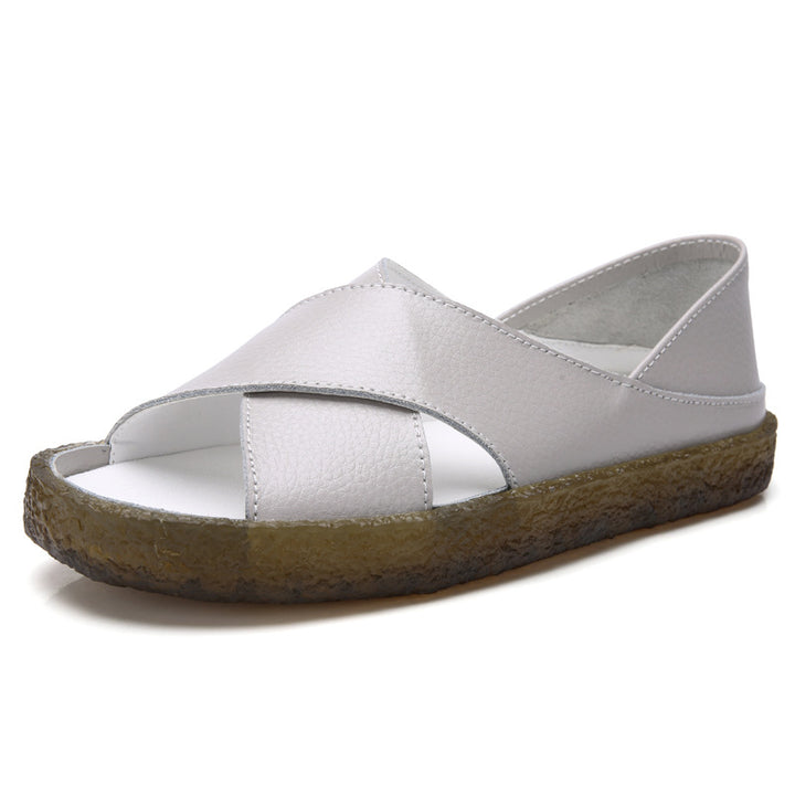 Damen nan perforierte Leder-Sandalette mit offenem Zehenbereich, anatomischem Komfortfußbett und stoßdämpfender Kautschuksohle Drune