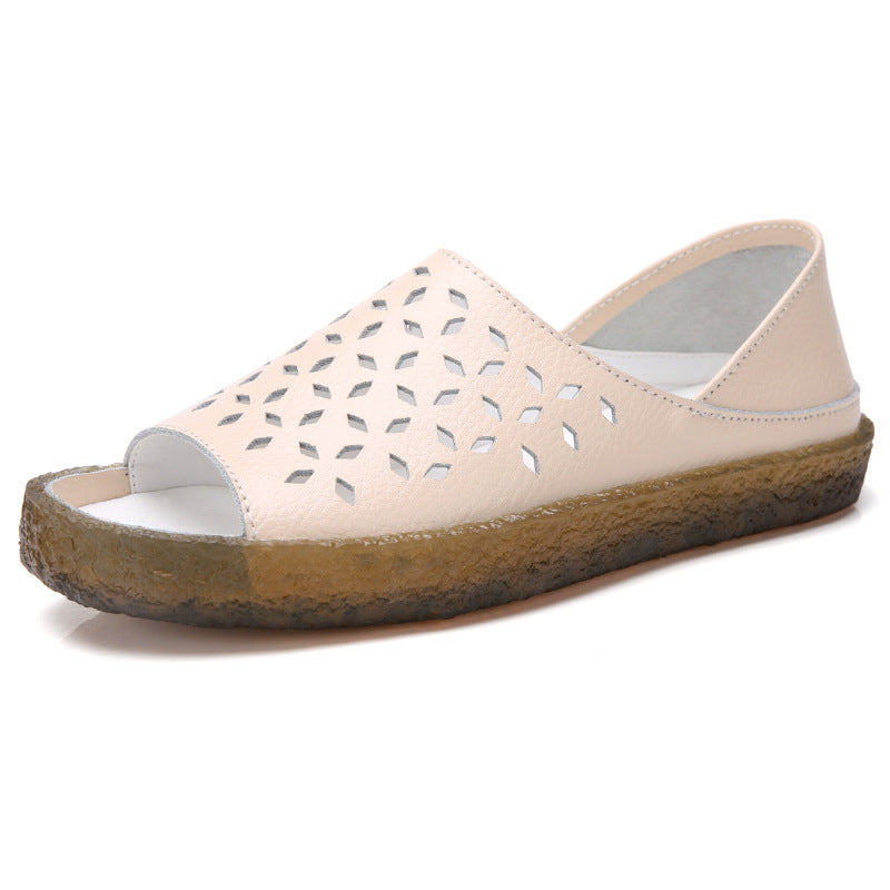 Damen nan perforierte Leder-Sandalette mit offenem Zehenbereich, anatomischem Komfortfußbett und stoßdämpfender Kautschuksohle Drune