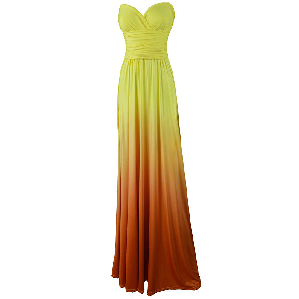 Damen Maxikleid mit fließendem Wasserfall-Ausschnitt und Ombre-Design Drune
