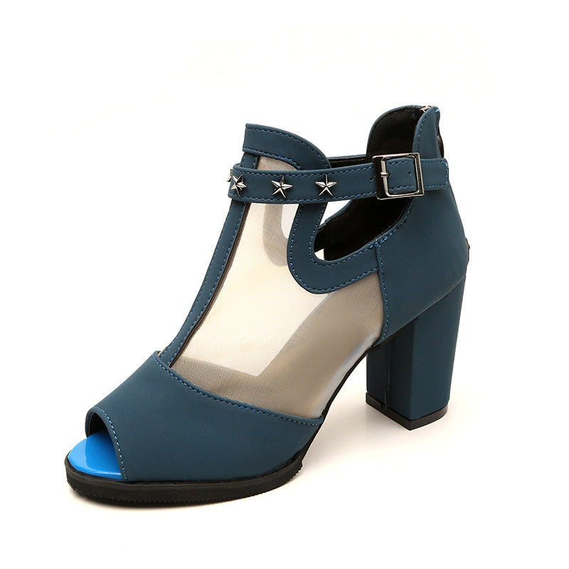 Damen nan Mesh‑Ankle‑Boot mit offener Zehenpartie, Stern‑Nieten und verstellbarem Knöchelriemen Drune