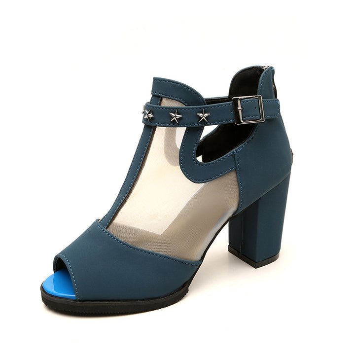 Damen nan Mesh‑Ankle‑Boot mit offener Zehenpartie, Stern‑Nieten und verstellbarem Knöchelriemen Drune
