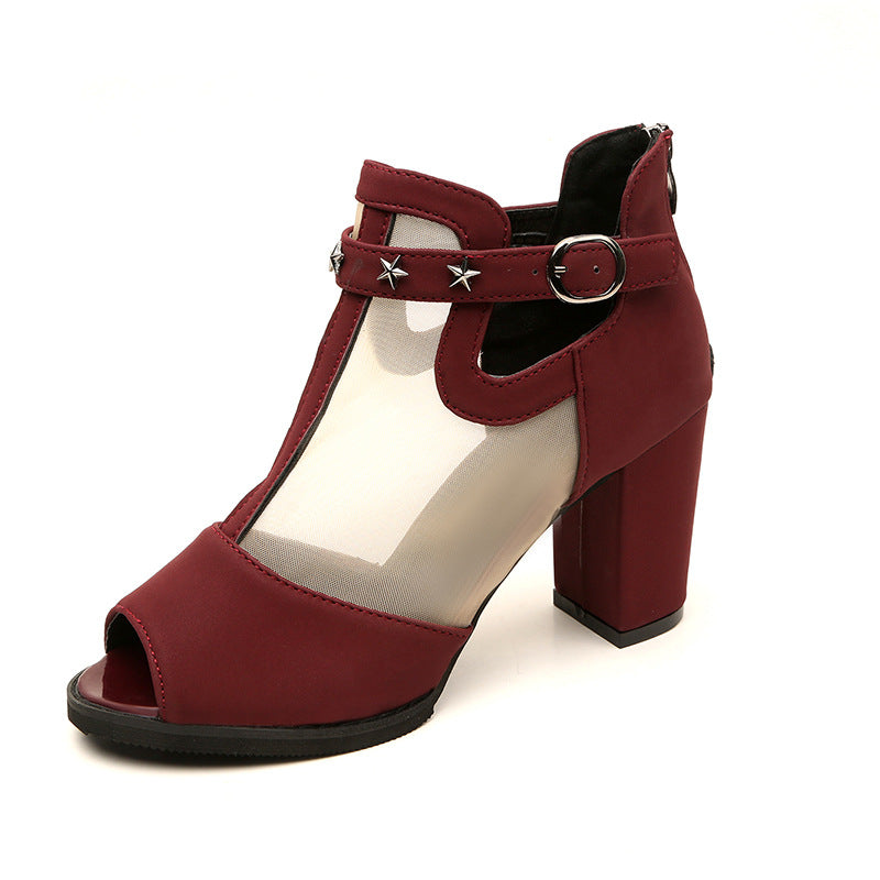 Damen nan Mesh‑Ankle‑Boot mit offener Zehenpartie, Stern‑Nieten und verstellbarem Knöchelriemen Drune