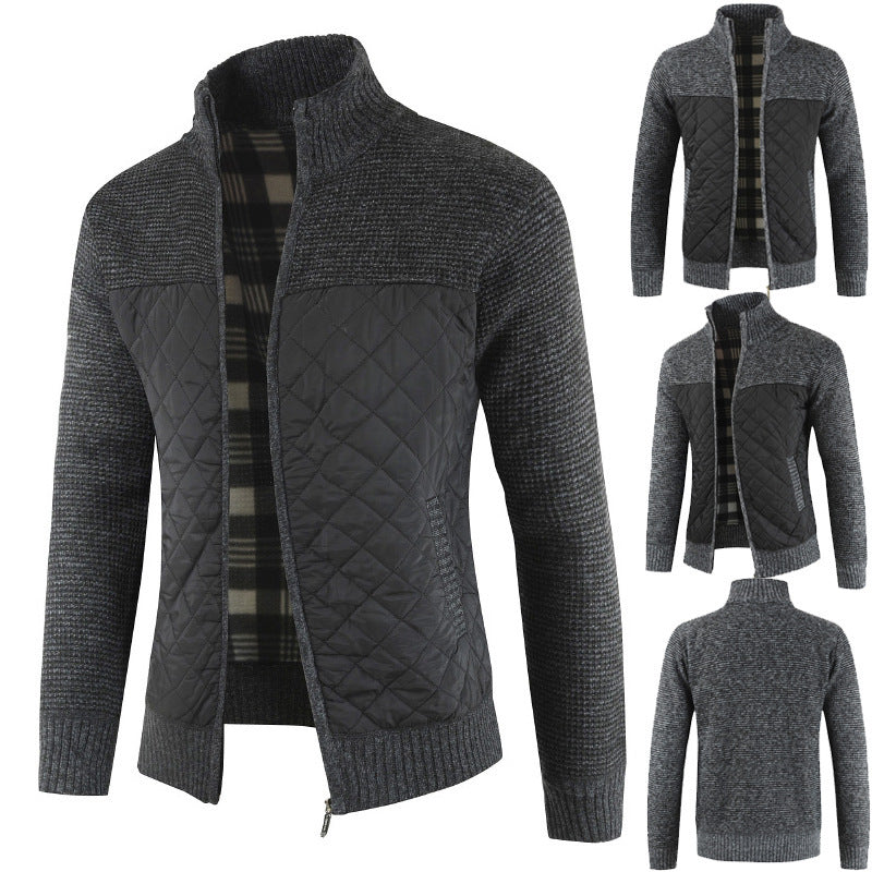 Herren nan gesteppter Strickcardigan mit Stehkragen, Thermofutter und Reißverschluss Drune