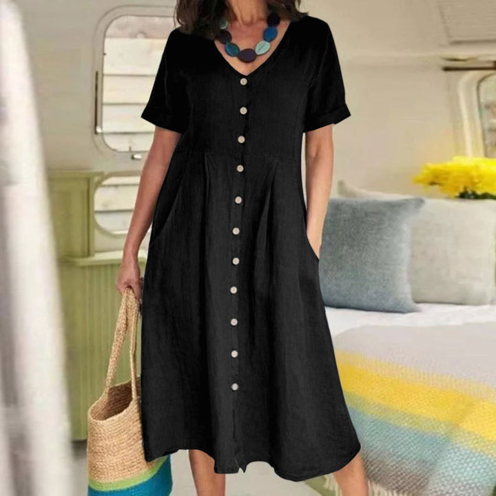 Drune | Lockeres Kleid aus Baumwolle und Leinen mit hoher Taille