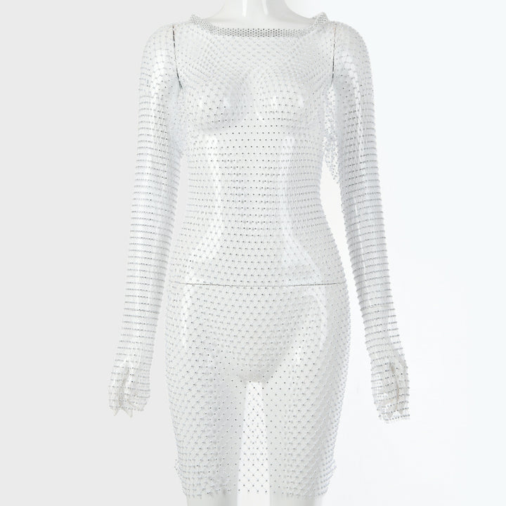 Damen glitzernder Netz-Bodysuit mit langen Ärmeln und figurbetontem Schnitt Drune