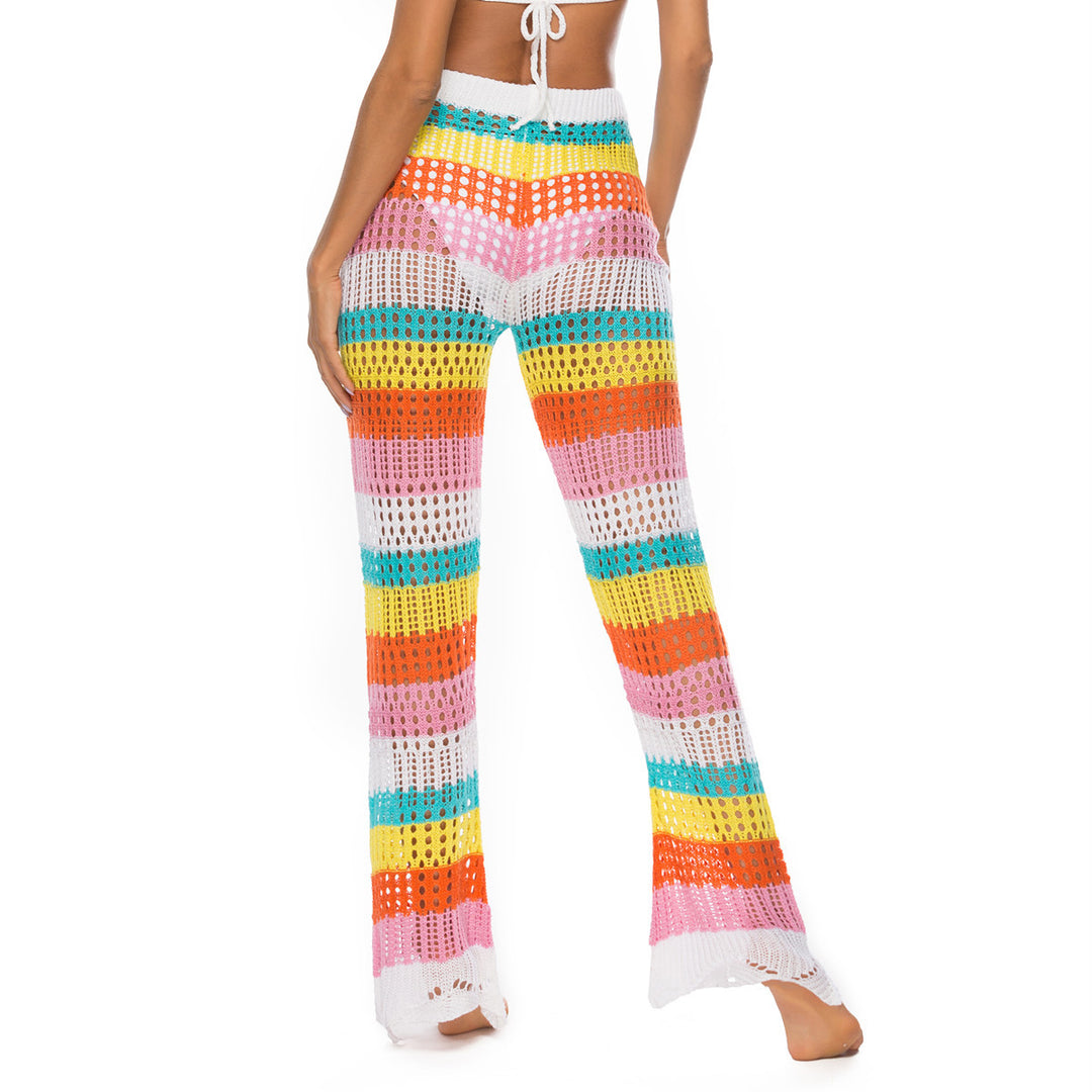 Damen luftige Häkel-Strickhose im modernen Farbblockdesign Drune
