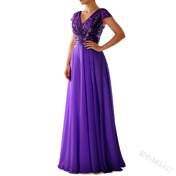 Drune | Damen Kurzarm Glitzer Maxi Kleid