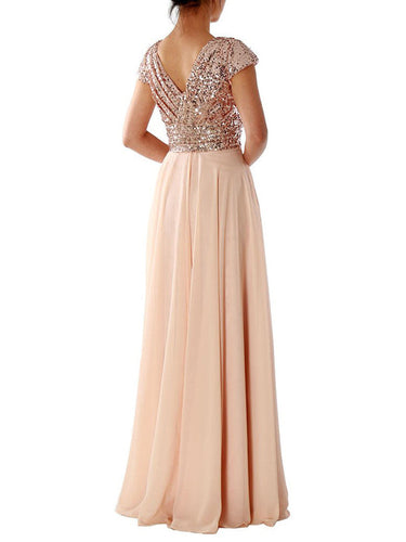 Drune | Damen Kleider V-Ausschnitt Paillette Chiffon Paneel Maxi Kleid