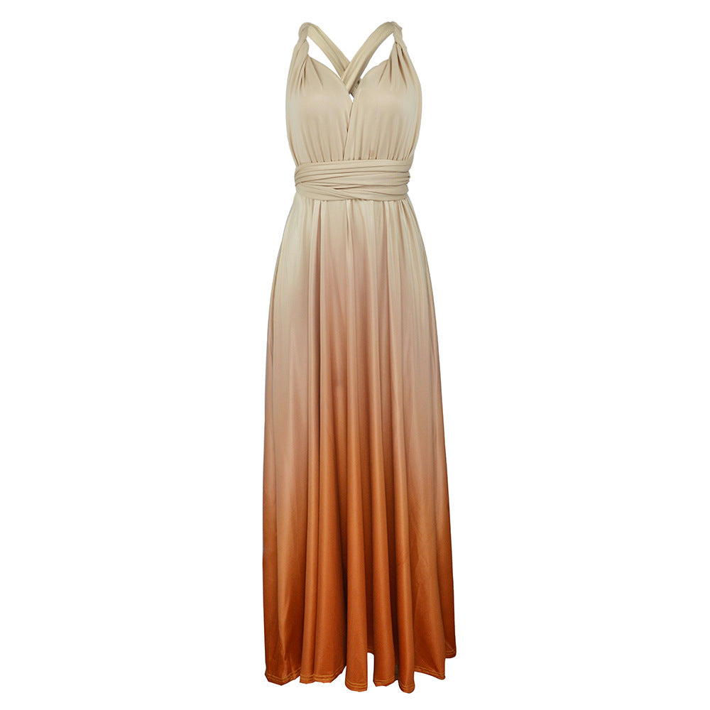 Damen Maxikleid mit fließendem Wasserfall-Ausschnitt und Ombre-Design Drune