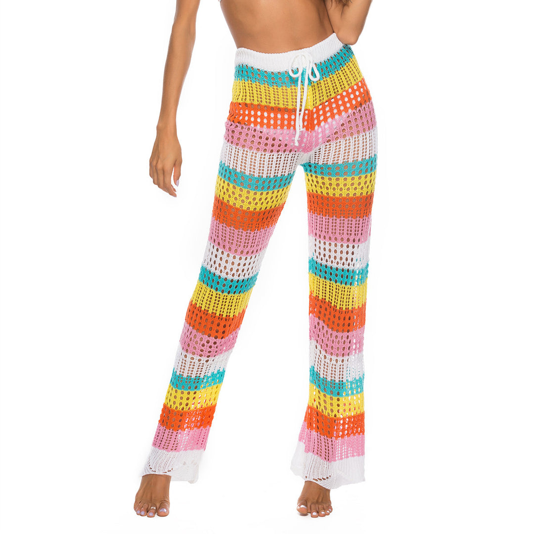 Damen luftige Häkel-Strickhose im modernen Farbblockdesign Drune