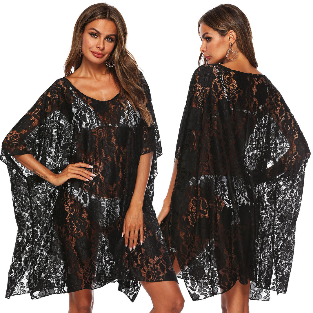 Damen Transparente Spitzen-Strandüberwurf Drune