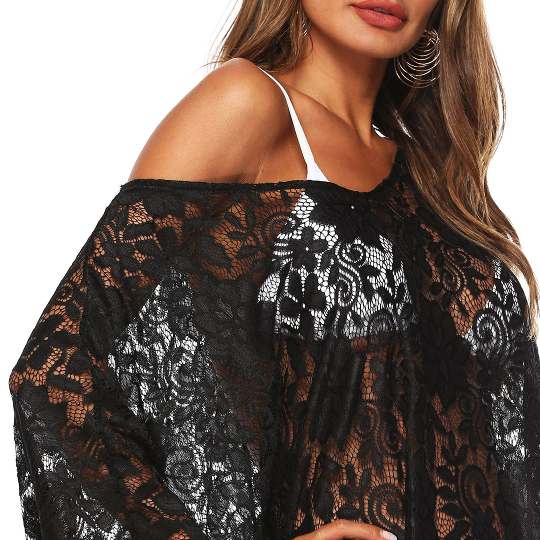 Damen Transparente Spitzen-Strandüberwurf Drune