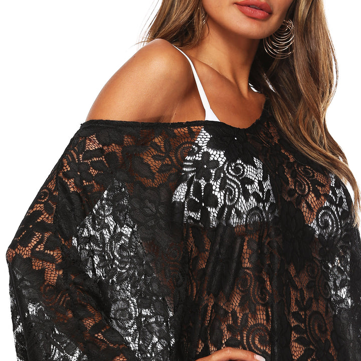 Damen Transparente Spitzen-Strandüberwurf Drune
