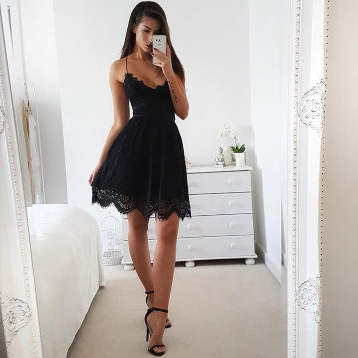 Damen Spitzenkleid mit verführerischem V-Ausschnitt und elegantem Spitzenbordüre Drune