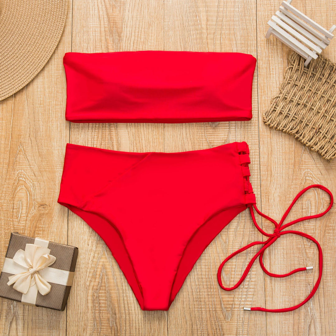 Damen Bandeau-Bikini mit hohem Taillenbund Drune