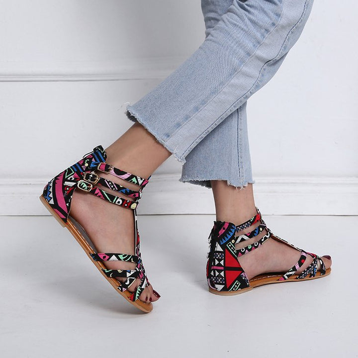 Damen nan Boho-Riemchensandale mit geflochtenen Textilriemen und knöchelhoher Wickelführung Drune